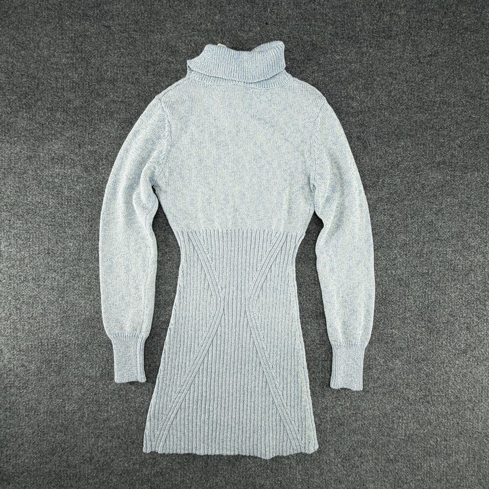 Free People Sweater Dress Womens Large Blue Cable Knit Zip Long Sleeve Mini - Picture 2 of 14